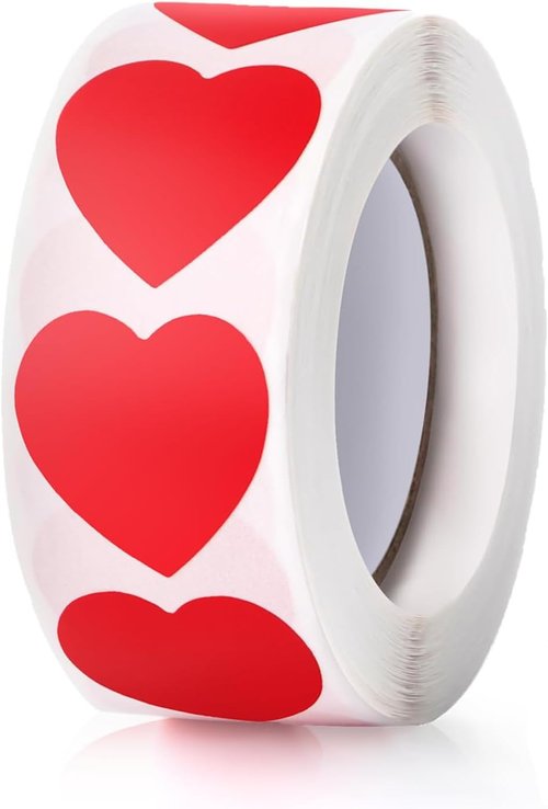 Skiennix 500Pcs Red Heart Stickers - Self-Adhesive Valentine's Day Love Labels for Crafting & Gifts