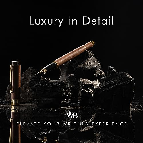 Wordsworth & Black Fountain Pen Set, Luxury Bamboo Wood - Fine Nib, Gift Case; Includes 6 Ink Cartridges, Ink Refill Converter -Journaling, Calligraphy; Drawing, Smooth Writing [Brown Wood]