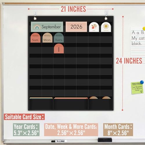 SCHOLOX Black Classroom Calendar Pocket Chart for Elementary & Homeschool