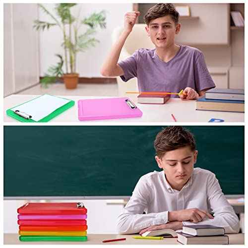 Teling 12 Pack Clipboard with Storage Bulk A4 Plastic Translucent Storage Clipboards Nursing Letter Foldable Clip Board with Low Profile Clip for School, Office for Student Teacher Nurse