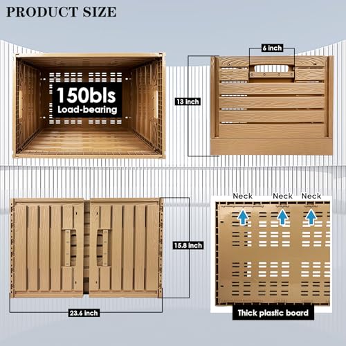Collapsible Storage Bins, 23x15 Inches Plastic Stackable Utility Crates with Handles, Large Folding Containers Dolly Folding Baskets for Farm Home Office Organizing Tools, Books, Food, Drinks