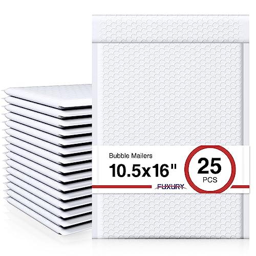 Fuxury White Bubble Mailers 10.5x16 Inch - Pack of 25 Self Seal Padded Envelopes