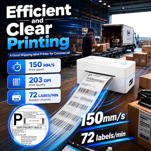 PKMHLXS White Bluetooth Thermal Shipping Label Printer 4x6 Wireless