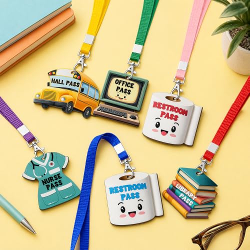 School Pass Lanyards and Wooden Classroom Passes Set - Durable Student ID & Behavior Management Tool