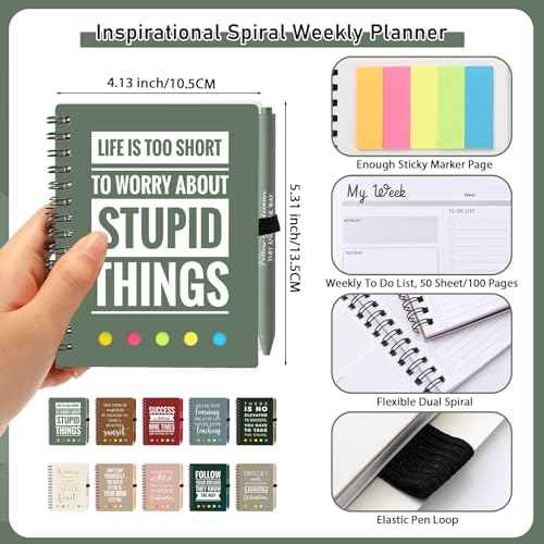 30 Sets Christmas Gifts Inspirational Spiral Weekly Planner Notebooks Ballpoint Pens Sticky Notepads for Students Teacher Employee Coworker Team Staff Vet Tech(Classic Colors)
