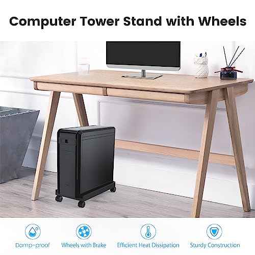 ORICO Mobile CPU Stand with Locking & Swivel Wheels, Universal Under Desk Computer Tower Stand for PC, Multi-Functional CPU Holder for Office & Home (17.9x8.74x0.86 Inches)