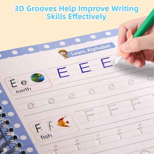 Large Handwriting Practice Books for Kids, Grooved Writing Book Magic Copybooks, Reusable Children's Writing Practice Workbook, Kindergarten Pre-School Essentials(Set of 5 Books)