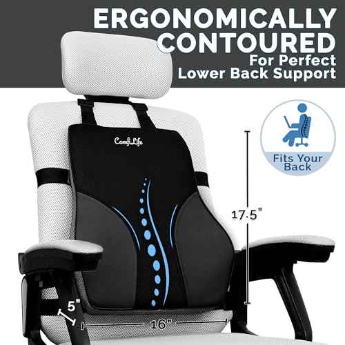 ComfiLife Lumbar Support Pillow for Office Chair ? Premium Memory Foam Lumbar Pillow ? Back Support for Office Chair, Car ? Back Pain Relief, Improves Posture ? 3 Adjustable Straps, Mesh + Leatherette
