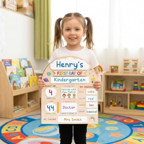 My First Day of School Sign 12x10 Inch Reusable Wooden Chalkboard for Preschool & Kindergarten