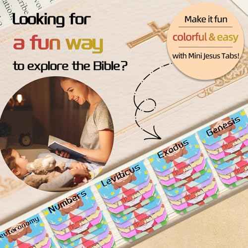 Bible Tabs Laminated Bible Tabs for Women, Kids, Men, Mini Jesus Theme, Easy to Read, 66 Book Tabs and 9 Blank Tabs