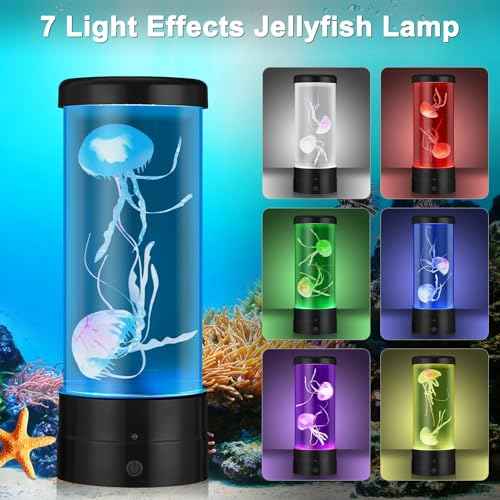 Jellyfish Lamp with 7 Colours, Electric Jellyfish Light Lamp with Auto Color Changing, Mood Table Lamp for Home, Office, Aquarium, Tank [Black]