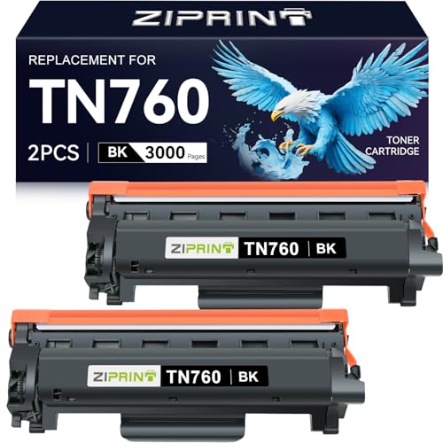 ZIPRINT TN760 Toner Cartridges Compatible Replacement for Brother TN760 TN730 TN-730 High Yield for MFC-L2710DW MFC-L2750DW DCP-L2550DW HL-L2350DW HL-L2395DW HL-L2370DW (Black, 2 Pack)