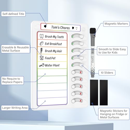 2 Pack Rainbow Kids Chore Chart Dry Erase Board with Sliders & Magnetic Marker