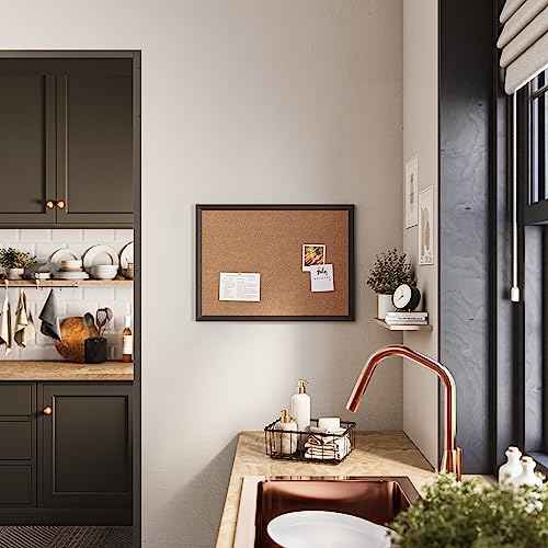U Brands Cork Bulletin Board, 17" x 23", Black Wood Frame