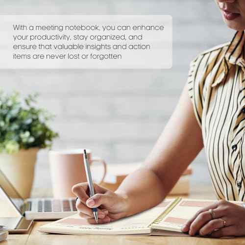 Meeting Notebook for Work Organization - Work Planner Notebook with Action Items, Agenda Planner for Note Taking, 160 Pages (6.9" X 9.9") Project Organizer for Men & Women - Pink