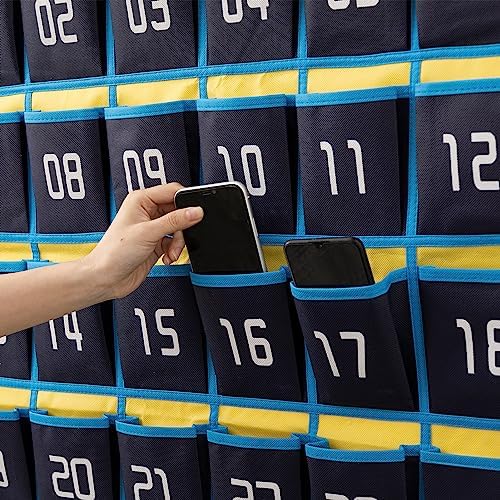 HBlife 2PCS Numbered Classroom Organizer Pocket Chart Cell Phones Holder Wall Door Hanging Storage Bag (Blue, 36 Pocket-2 Pack)