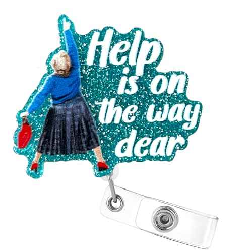 Funny Badge Reel Retractable for ID Name Tag, Help is On The Way Dear Cute Badge Holder Retractable Clip for Nurse,Doctor,Nursing Student,Teacher,Work Office Alligator Clip (Blue)