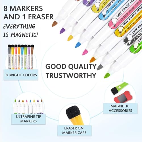 Hivillexun Magnetic Dry Erase Calendar Whiteboard Set (3-Pack) for Fridge, Wall, and Refrigerator Organization ? Monthly, Weekly, and Daily Planners with 8 Markers and Eraser