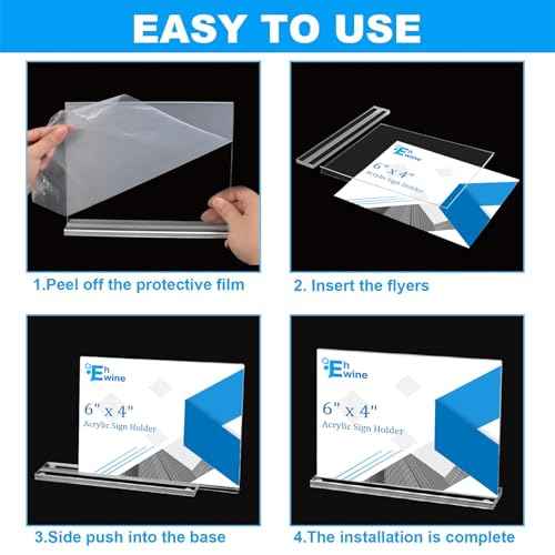 EHWINE Acrylic Sign Holder 4 x 6 Horizontal, 20 Pack Double-Sided Stand up Table Top Sign Holders, Clear Acrylic Picture Frame Menu Flyer Paper Holder Display Stand for Cashier Counter Restaurant Office Wedding Party