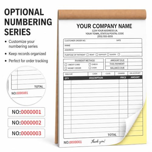 Custom Carbonless Receipt Book with Logo — 2-Part Invoices for Small Business