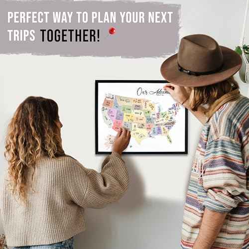 flinelife Usa Travel Map With Pins, 12X10, Our Adventures Travel Pin Board, 50 States Map, Perfect For Couples Gift