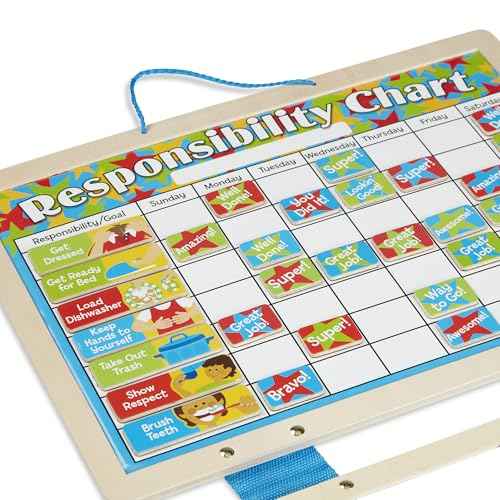 Melissa & Doug Magnetic Wooden Responsibility Chart Toddler Routine, Kids Reward Board, Chores Chart, Responsibility Tool for Kids Ages 3+