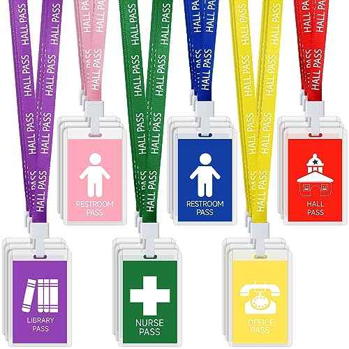 Patelai 36 Pcs PVC Hall Pass Lanyards School Passes Set Unbreakable Hall Passes for Classrooms Restroom Bathroom Library Office Nurse School Teacher Supplies Gifts