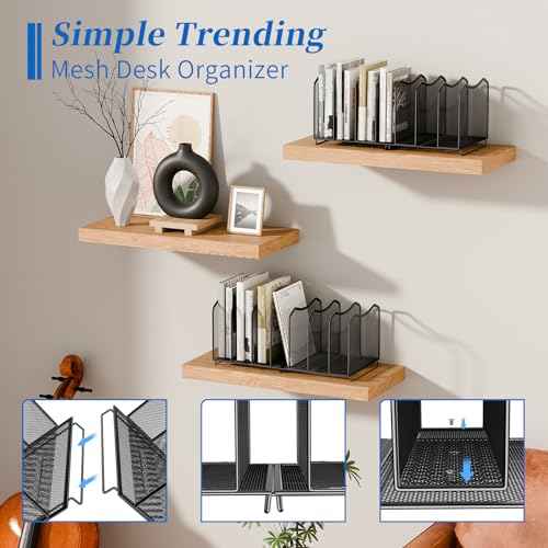 2 Pack-Simple Trending Mesh Desktop File Sorter Organizer, 7-Section Bookshelf For Desk Home Office , Black