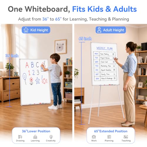 Maxtek 36x24 Inch Whiteboard with Tripod Stand & Adjustable Height - Portable Dry Erase Board for Presentation & Teaching