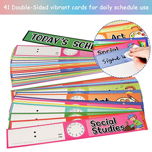 Black Daily Schedule Pocket Chart Kit with 40 Erasable Cards for Classroom & Home