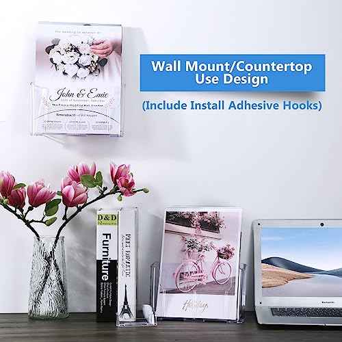 Acrylic Brochure Holder 8.5 x 11 inches, 4 Pack Clear Brochure Display Stand with Removable Divider for Trifold 4 Inches Wide Pamphlet, Plastic Flyer Holder for Magazine, Literature, Booklet