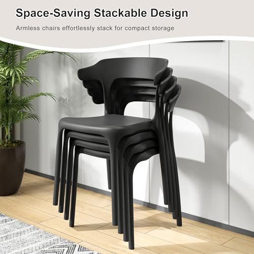 VECELO 4-Pack Stackable Plastic Dining Chairs, Black — No Assembly, Indoor/Outdoor