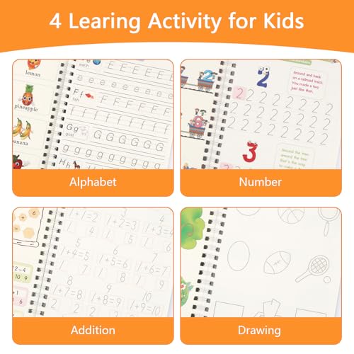 PEASUG Grooved Writing Books for Kids 3-5, Magic Grooved Writing Practice for Kids, Reusable Grooved Handwriting Workbooks Practice for Kids Learn to Write, Children's Magic Copybooks 4 Pack