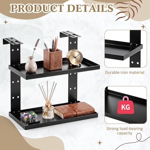 BrightRow 2-Tier Square Shelf with Adjustable Hooks - Large Cubicle Organizer
