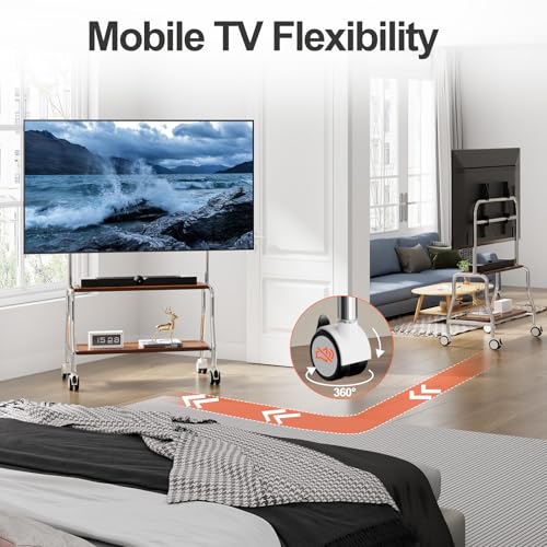 Sythdio Style 2 Stainless Steel Rolling TV Stand 32-75” TV Cart w/ Shelves