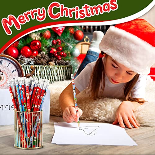 Hicarer Christmas Pencils for Kids Mini Wooden Xmas Pencils and Erasers Various Patterns Colorful Santa Claus Snowman Stationery for Children Christmas Party Supplies(336 Pcs)