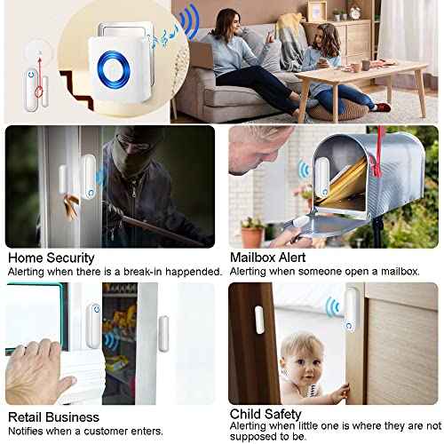 Caregiver Pager Door Alarms for Dementia Patients/Kids Safety/Home Security,Wireless Door Alarm Sensor for Elderly/Business/Home/Store (Three Sensor One Receiver)