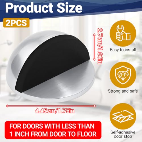 Mindow Self-Adhesive Door Stop, Stainless Steel Half-Dome Floor Protector (2, Bright)