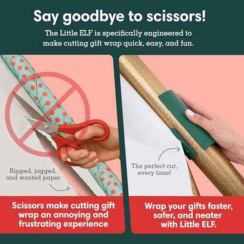 Little ELF Wrapping Paper Cutter (2-Pack) | As seen on Shark Tank | Made in USA | Green | Holiday Gift Wrap Paper Roll Holder and Cutter