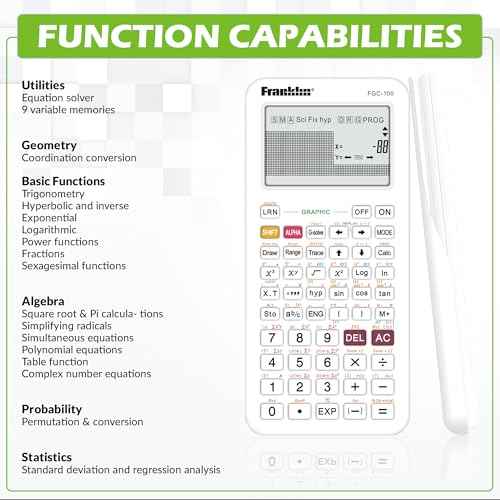 Franklin Scientific Graphing Calculator with 3 Operating Modes - Scientific Calculator Includes 20 Built-in graphs - Ideal for Beginner and Advanced Courses with Protective Cover - White