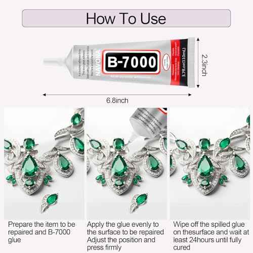 3 PCS 110ml B7000 Glue Clear with Precision Tip, B7000 Rhinestone Glue Set, Craft Glues with 5-Point Pen Tool, Crayon, and Tweezers, Fabric Glues is Used for Nails, Jewelry, Shoes, Fabrics