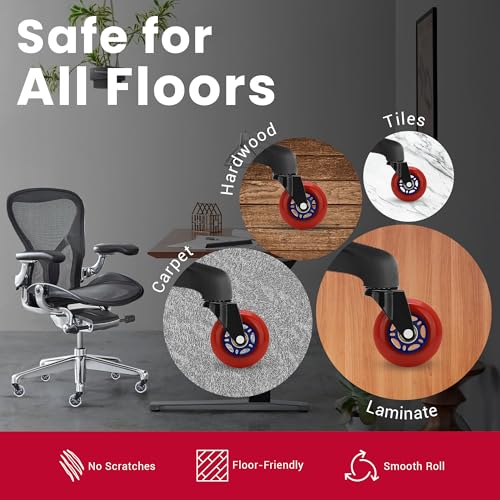 SPOTLESS GEAR 3-Inch Replacement Chair Casters | Silent Roller Wheels for Hardwood & Carpet (Set of 5)