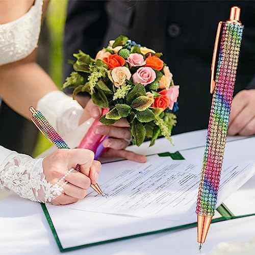 Seajan 24 Pcs Rhinestone Diamond Ballpoint Pens Writing Bling Metal Pens for Women Retractable Black Ink Gift Pens with 24 Replacement Refills for Office Birthday 0.7mm, 12 Colors