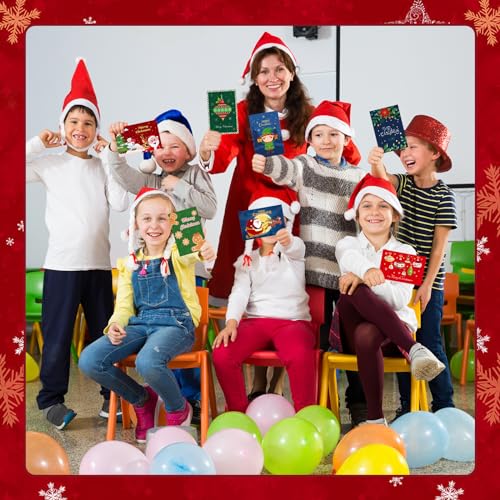Crtiin 300 Set Christmas Cards Bulk Greeting Card with Red Envelopes Assortment Xmas Notes for Holiday Christmas Party Favor Supplies(Classic)