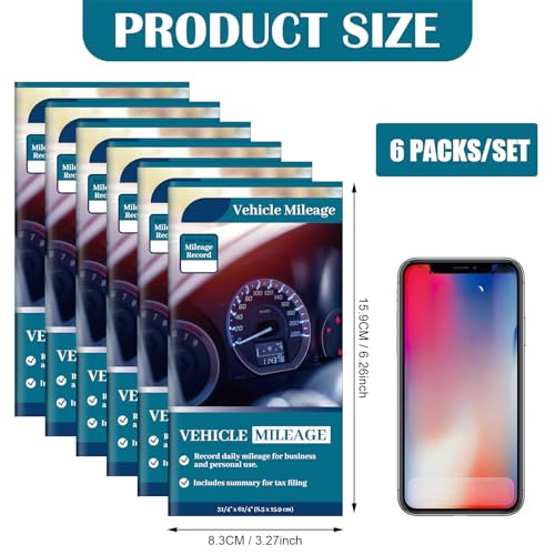 Motiskyy 6 Pcs Vehicle Mileage Log Book – 6.3 x 3.3 Inch 32-Page Notebook for Car Expenses (Variation: 6 / Mileage)