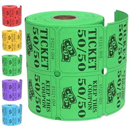 ESSENTIAL 500 Double Roll Raffle Tickets, 50/50 Raffle Cards, Entry Form with Name, Address, Phone & Email for Events, Entry, Class Reward & Door Prize - 5 Color Selection (Green)