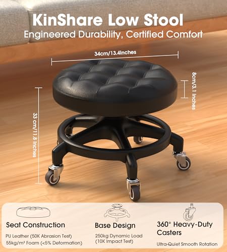 KinShare Upgraded 360° Rolling Stool for Workshop & Salon – 450lb Anti-Tip Black