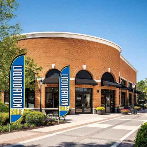LookOurWay Feather Flag Pole Kit - 12 Feet Tall Advertising Flag Banner with Fiberglass Pole Kit and Ground Spike for Business Promotion - Furniture & Mattress Store - Liquidation Sale