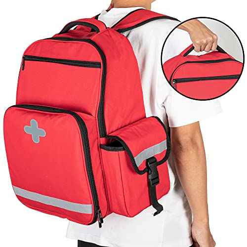 CURMIO Emergency Medical Backpack Empty, First Responder EMT Bag for EMS, Camping, Hiking, Home Health, Field Trips, Red (Bag Only, Patented Design)