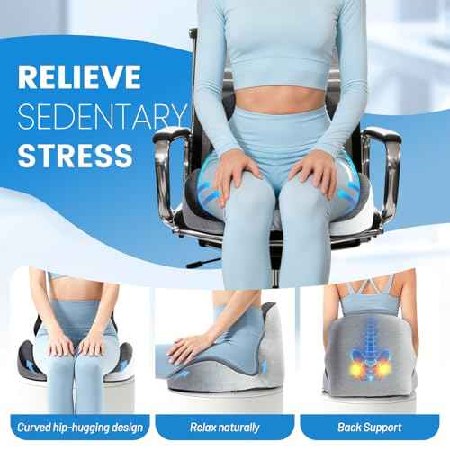 Seat Cushion - Memory Foam Cushion for Office Chair, Lumbar Support Pillow One Piece, for Sciatica & Tailbone Pressure Relief Coccyx Pad for Long Sitting Office Chair, Wheelchair, Home, Office